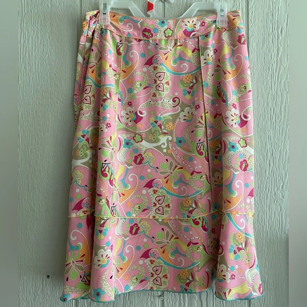 Y2K Sag Harbor Women Pink Multicolor Paisley Floral Knee Length Summer Skirt 12 - Picture 7 of 12